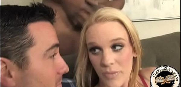  Blonde big tit wife convinces hubby to let her fuck black men